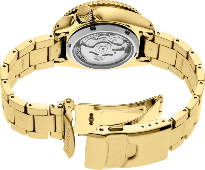 Seiko 5 Sports Automatic Black Dial Gold Steel Strap Watch For Men - SRPK18 - Image 4